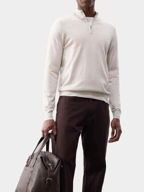 Autograph Men's Cream Quarter-Zip Sweater